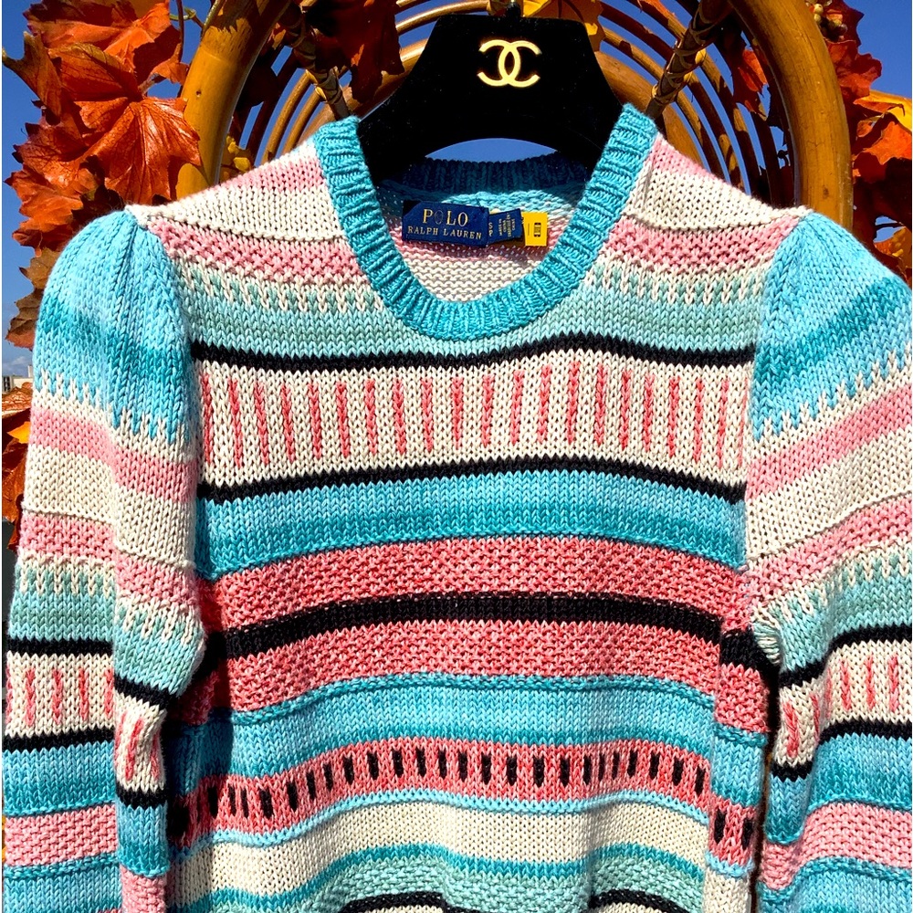 Polo Ralph Lauren Striped Knitted Jumper Sweater Crew Neck Long Sleeve New